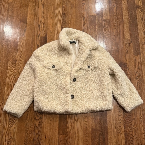 Zara Women’s Cream Fluffy Teddy Coat Size Small - Picture 1 of 7